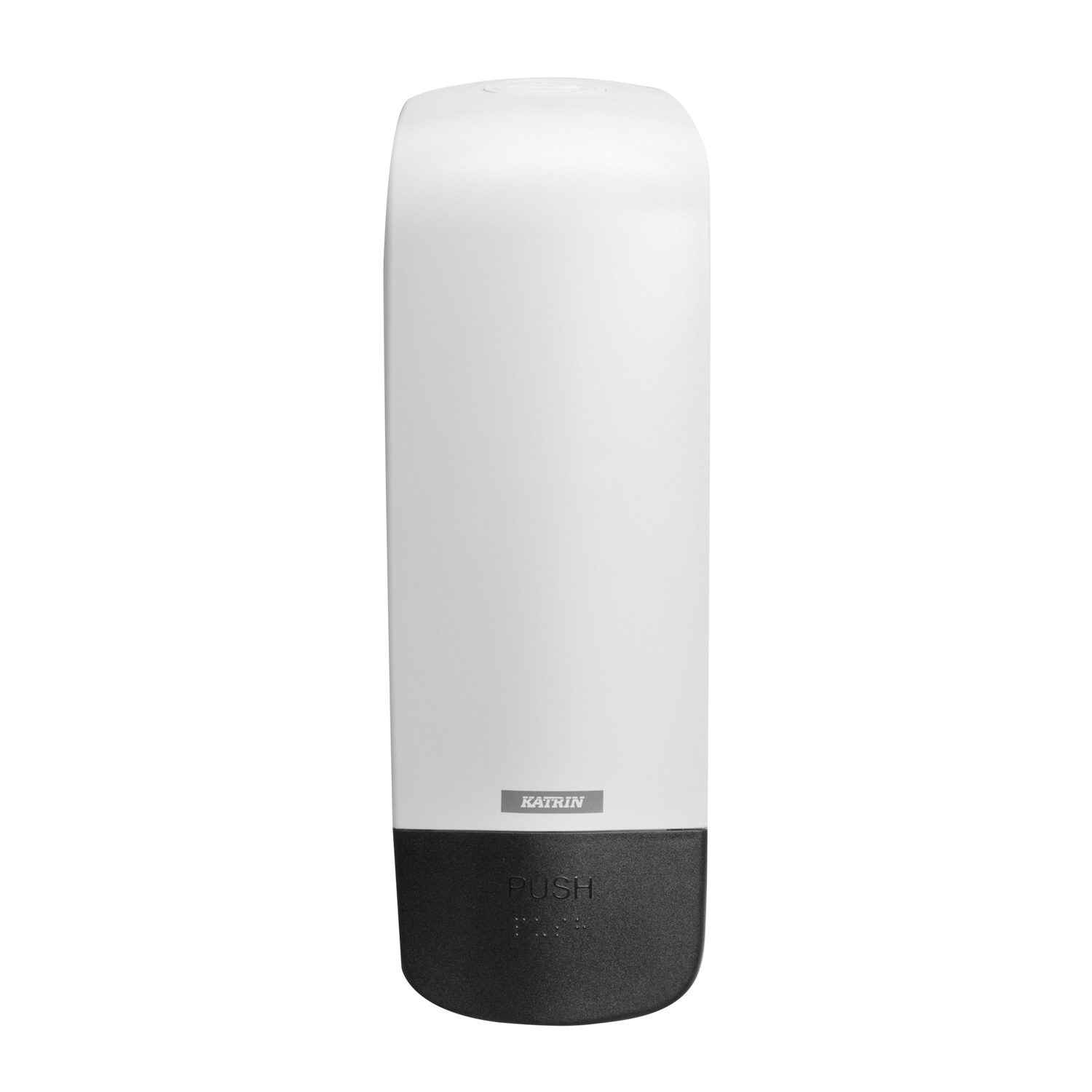 White Katrin soap dispenser for professional hygiene use in commercial restrooms