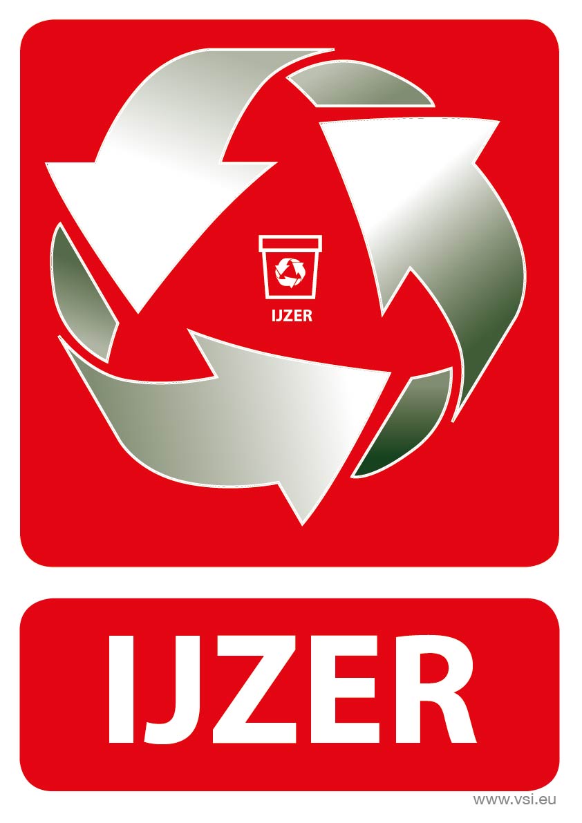 Voorbeeld van een gepersonaliseerde afvalsticker met aangepaste tekst ijzer