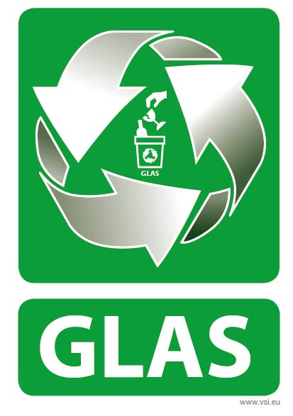 Voorbeeld van een gepersonaliseerde afvalsticker met aangepaste tekst glas