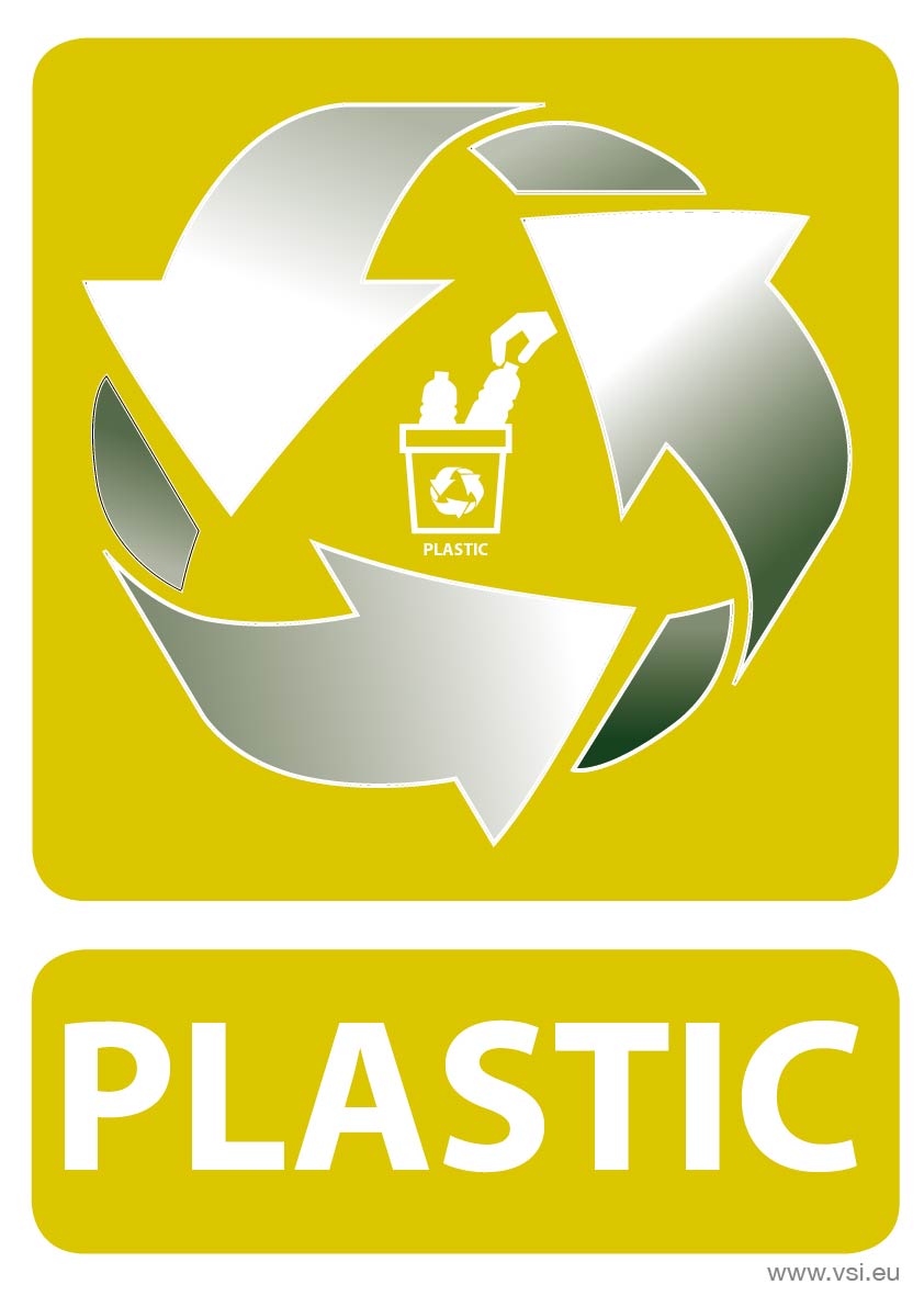 Voorbeeld van een gepersonaliseerde afvalsticker met aangepaste tekst plastic
